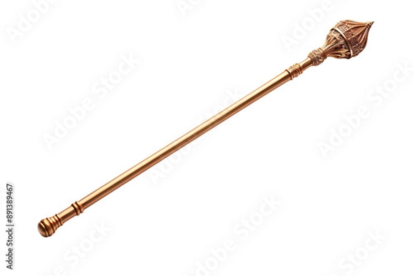Obraz A Gilded Symbol of Power: A Ceremonial Staff With Intricate Ornamental Detail on a Clear PNG or White Background.