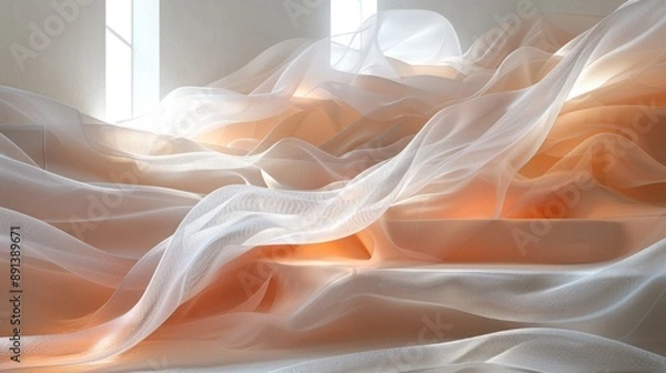 Fototapeta Ethereal Silk-like Material Art Forms with Radiant Light