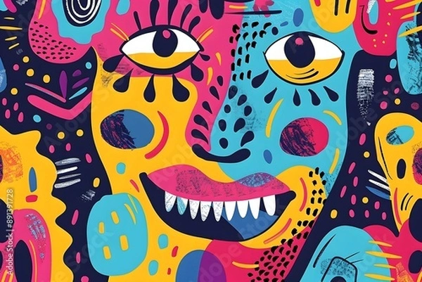 Obraz Vibrant Abstract Face Art with Bold Colors and Playful Patterns