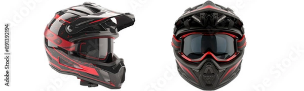 Fototapeta Black and red off-road helmet isolated on transparent background