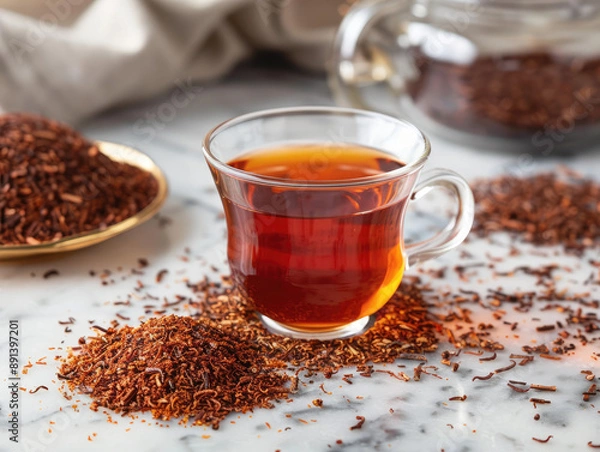 Fototapeta Luxurious Rooibos Tea Infused with Rich Red Color and Vanilla Notes