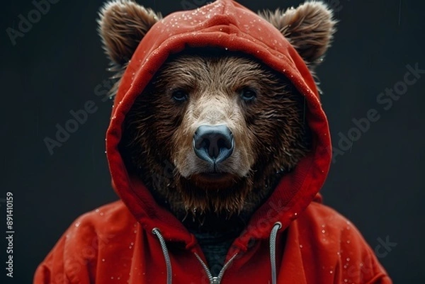 Fototapeta A Bear in a Red Hoodie: A Unique Blend of Nature and Style