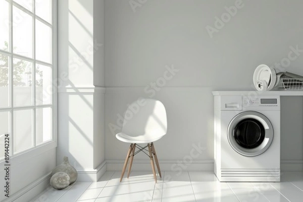 Obraz Modern washing machine standing in a bright laundry room