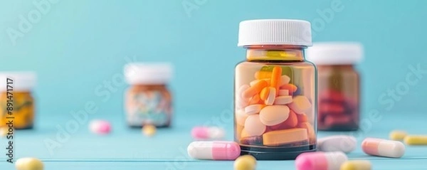 Fototapeta Probiotics supplement bottle, promoting healthy digestive bacteria