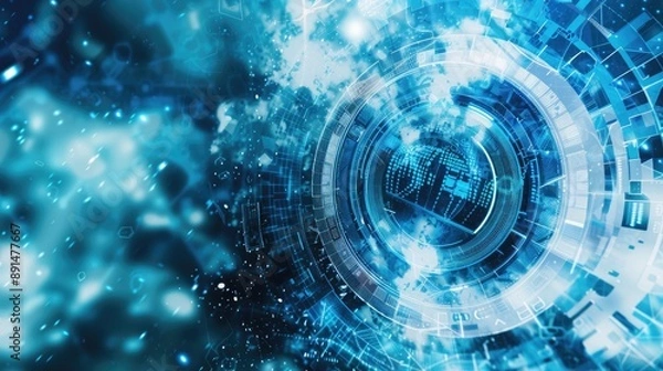 Fototapeta Futuristic techy background featuring blue and white digital elements, perfect for a modern and innovative theme.