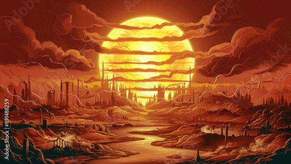 Obraz Abnormal heat around the world, water shortage, environmental disaster.