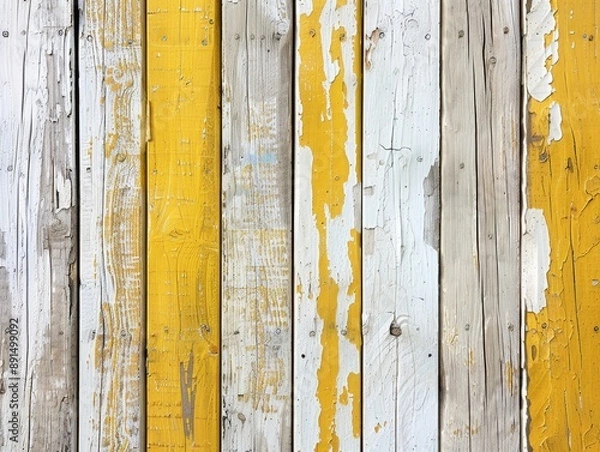 Fototapeta Abstract Texture of Weathered Wood with Yellow and White Paint
