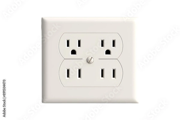 Fototapeta A photorealistic image of a standard power outlet with two round holes and one grounding pin, isolated on a white background
