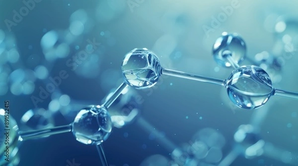 Fototapeta molecule or atom, Abstract structure for Science or medical background, 3d illustration, science, atom, abstract, chemistry, structure, blue, chemical, background