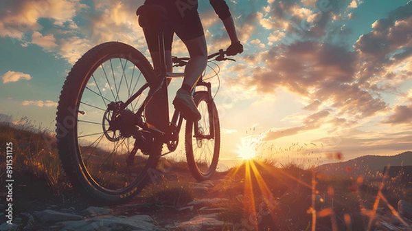 Fototapeta Cycling Serenity: Sunset Bike Ride in Nature's Beauty