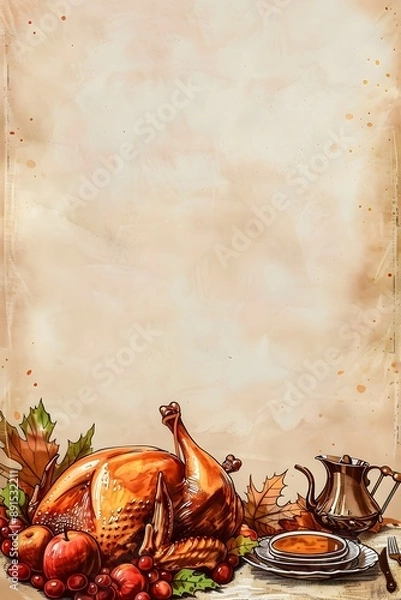 Fototapeta Thanksgiving Doodle Page Print Border Design for Mock Up Message Background