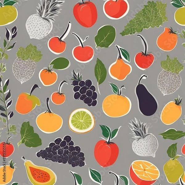 Fototapeta minimalsitc pattern with fruits and vegtables - 1