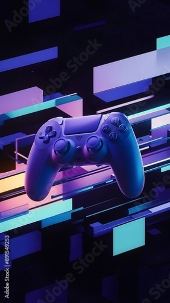 Obraz standard game controller with abstract geometric shapes. 3d rendering illustration vector concept background