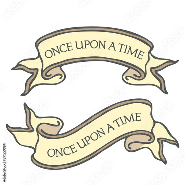 Fototapeta Series of hand-drawn ribbon scroll banners with various message