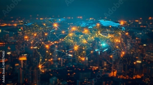 Obraz Digital Global Network Technology Communication World Connection Data Visualization. AI Generated