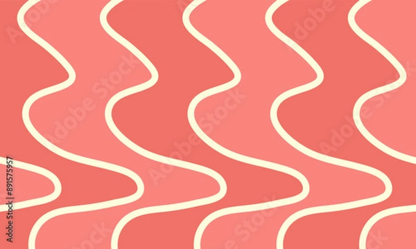 Fototapeta Seamles pattern of hand drawn viva magenta and beige wavy stripes Abstract minimalist surface design