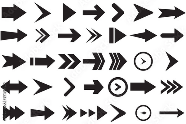 Fototapeta Arrow icon vector mega bundle set. Set of black vector arrows. Set of vector arrows. Arrow, Cursor Icon. Vector Pointers Collection. Simple arrow big set. Vector illustration.