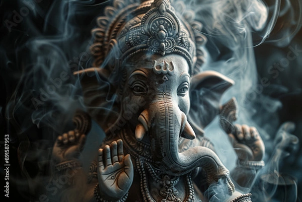 Fototapeta Hindu god Ganesha surrounded by smoke