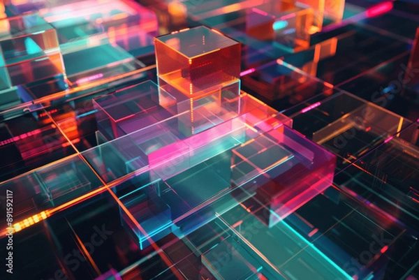 Fototapeta horizontal colorful abstract illustration of transparent geometric shapes and layers background