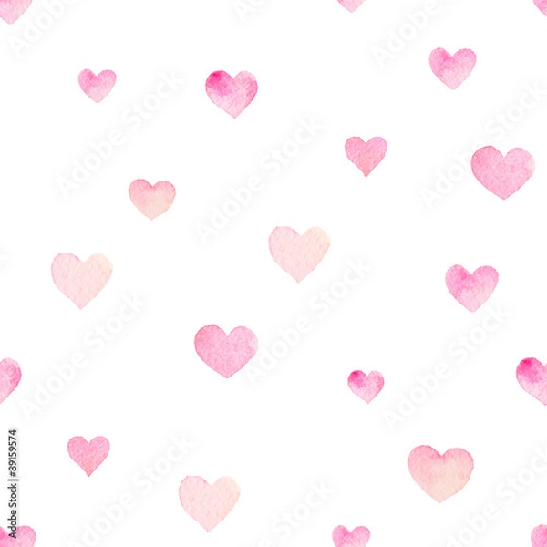 Obraz Watercolor seamless vector pattern with hearts for Valentine Day