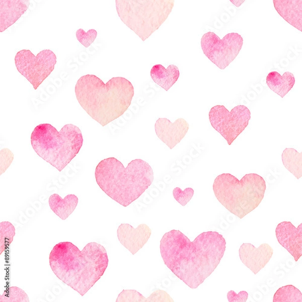 Obraz Watercolor seamless vector pattern with hearts for Valentine Day