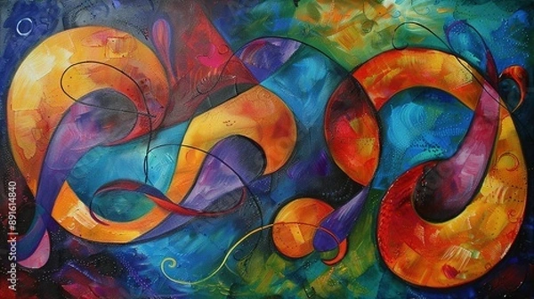 Fototapeta Abstract Painting With Intertwined Shapes in Vibrant Colors