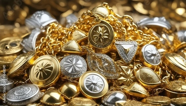 Obraz 山積みになった金銀財宝