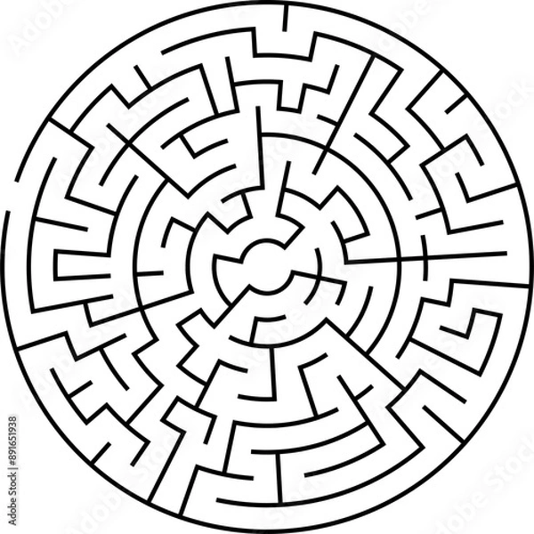 Fototapeta Solvable circular maze element isolated on white