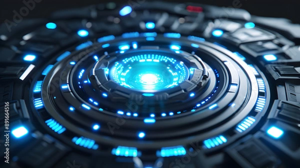 Fototapeta 3D Rendering of an Elaborate Ceremonial Shield with Glowing Blue Accents”