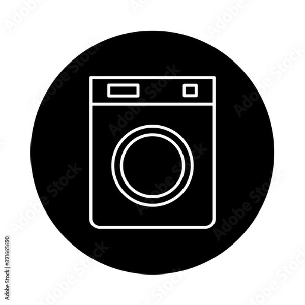 Fototapeta Washing machine vector icon, washing machine flat design white lines on black background.