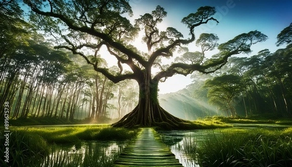 Fototapeta 湿地にポツンとそびえ立つ御神木_03