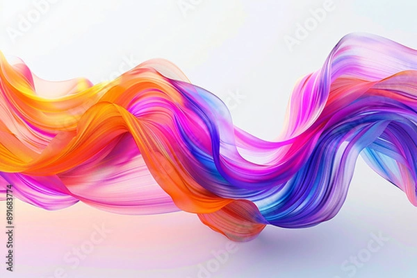 Fototapeta Abstract colored 3D waves on a white background. Concept template for wallpapers, backgrounds and backdrops..