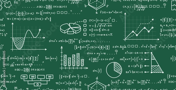 Fototapeta Graph with calculated numbers on chalkboard as seamless background.