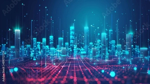 Fototapeta Smart city and abstract dot point connect with gradient line and aesthetic Intricate wave line design , big data connection technology concept 