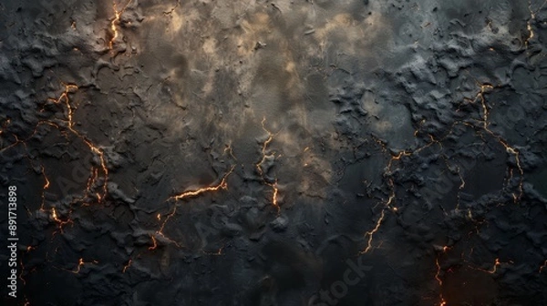 Fototapeta Molten Lava Cracks on Dark Surface