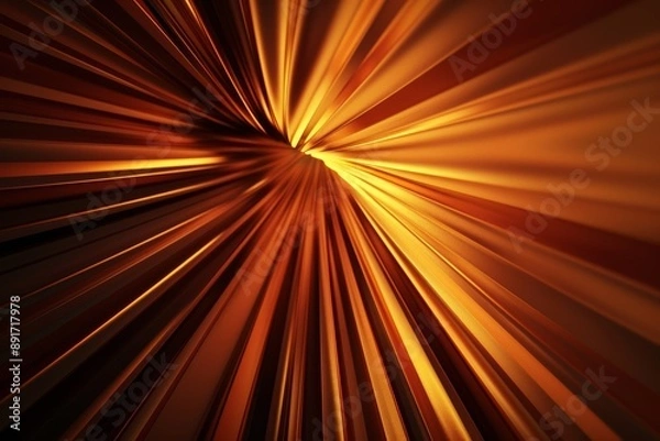 Fototapeta A dynamic, golden light burst effect with radiating beams creating a sense of speed, energy, and movement against a dark background.