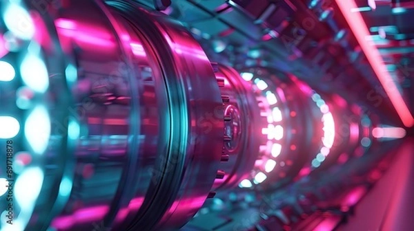 Fototapeta Futuristic Machine with Neon Blue and Pink Lighting in High-Tech Environment