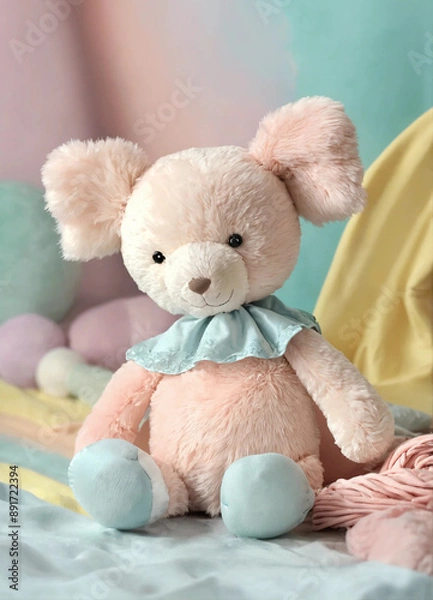 Obraz teddy bear with pink ribbon
