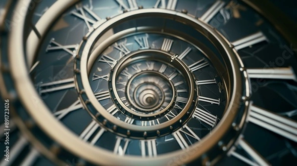 Obraz A Golden Clock Face Spirals Into Infinity