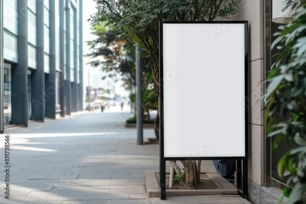 Fototapeta Empty Blank White Mockup Signboard for shopping center or business advertisement board space