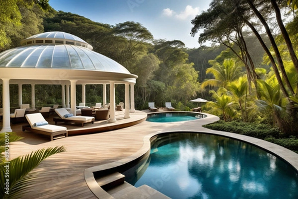 Fototapeta "An Uncommon Building in Sync with Nature, a Vacation Spot"