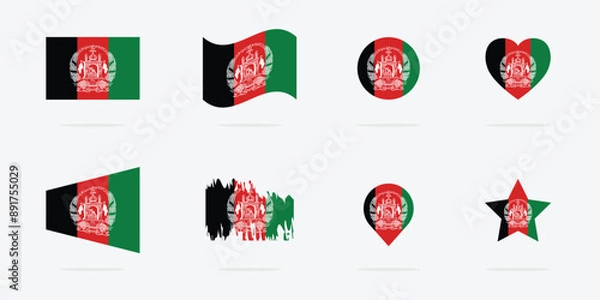Obraz National flag of Afghanistan. Vector icon set of Afghanistan flag.