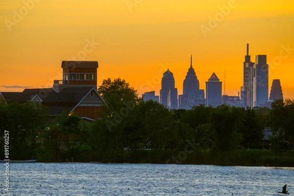Fototapeta Philadelphia as seen from Cherry Hill in New Jersey from several miles away 