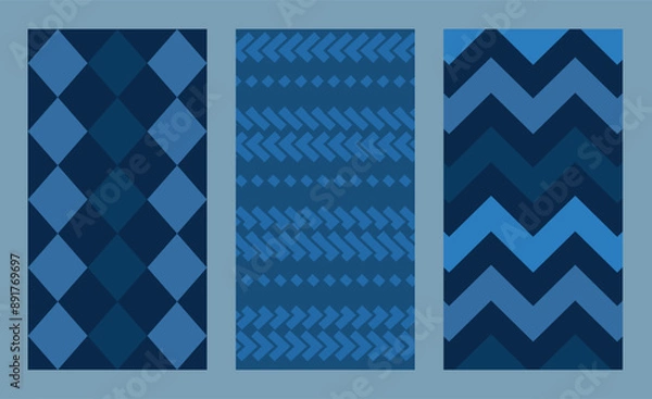 Obraz conjunto de patrones geométricos azules, banner de texturas azules, minimalistas texturas
