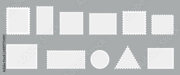 Fototapeta Empty postage stamp borders set vector illustration. Post stamps collection.