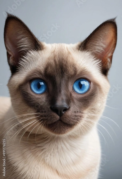 Obraz  A playful Siamese cat with bright blue eyes. 