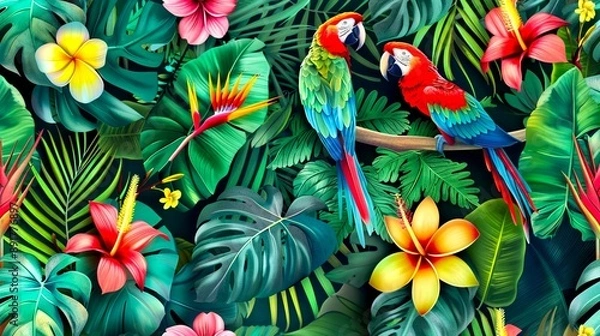 Obraz 熱帯の動物と植物を画面全体に配したイメージのデザイン