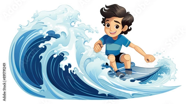 Fototapeta Isolated surfing on a large sea wave against a background of pristine white