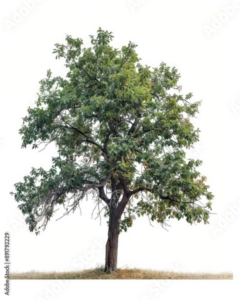 Obraz A single walnut tree stands isolated against a white background