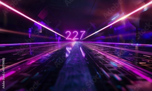 Fototapeta Neon Digital Highway with 227 in the Background